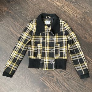 Delia*s Wool Blend Yellow Black Plaid Peacoat Women’s Sz M